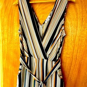 Monteau Jumpsuit Blue Navy Mustard Stripes Culotte Legs Size Large